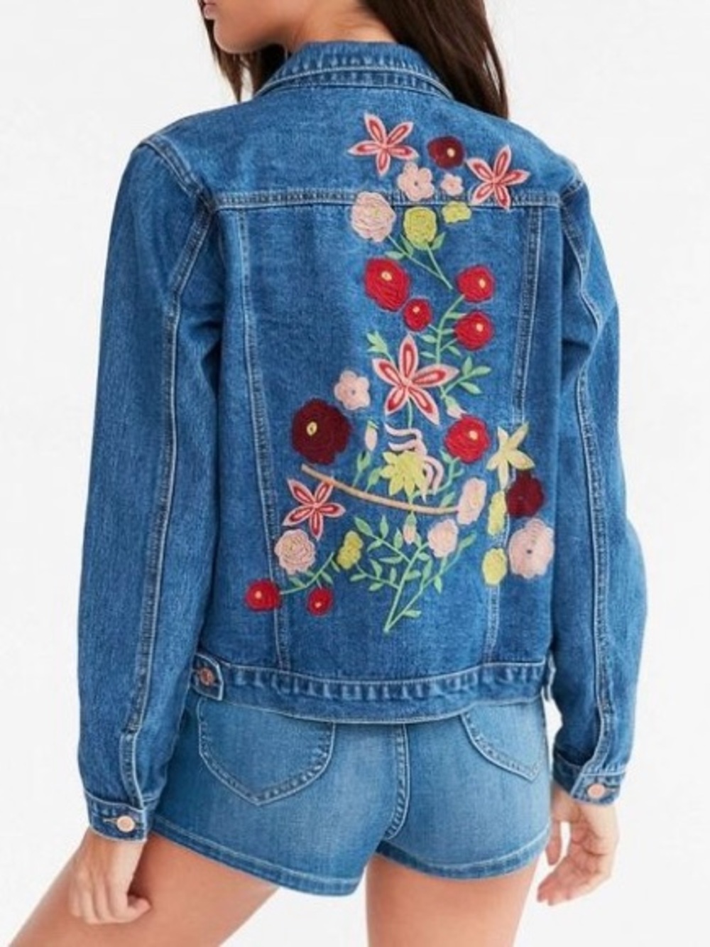 Kimchi Blue Embroidered Floral - Bohemian Gypsy Blue Denim Jean Jacket